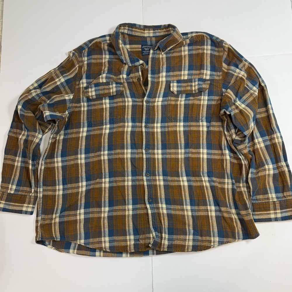 Faded Glory Blue and Brown Plaid Cotton Shirt